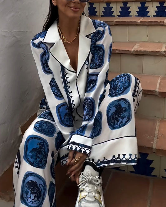 Abstract Blue Print Two Piece Set